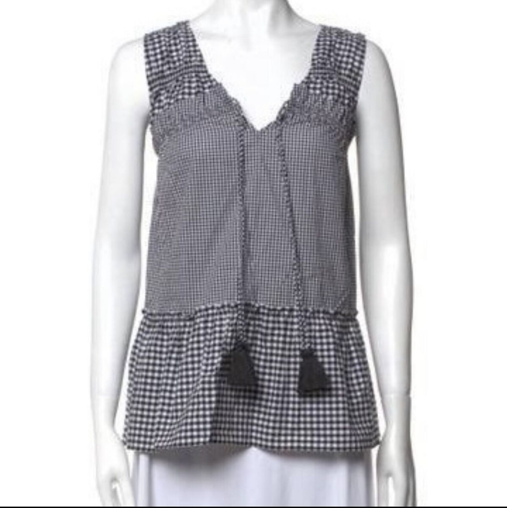 NWOT! Derek Lam 10 Crosby Black & White Gingham Peplum Top w/Tassel detail, Sz 8